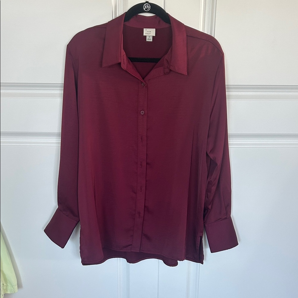 NWOT a new day Burgundy Button-Up Blouse